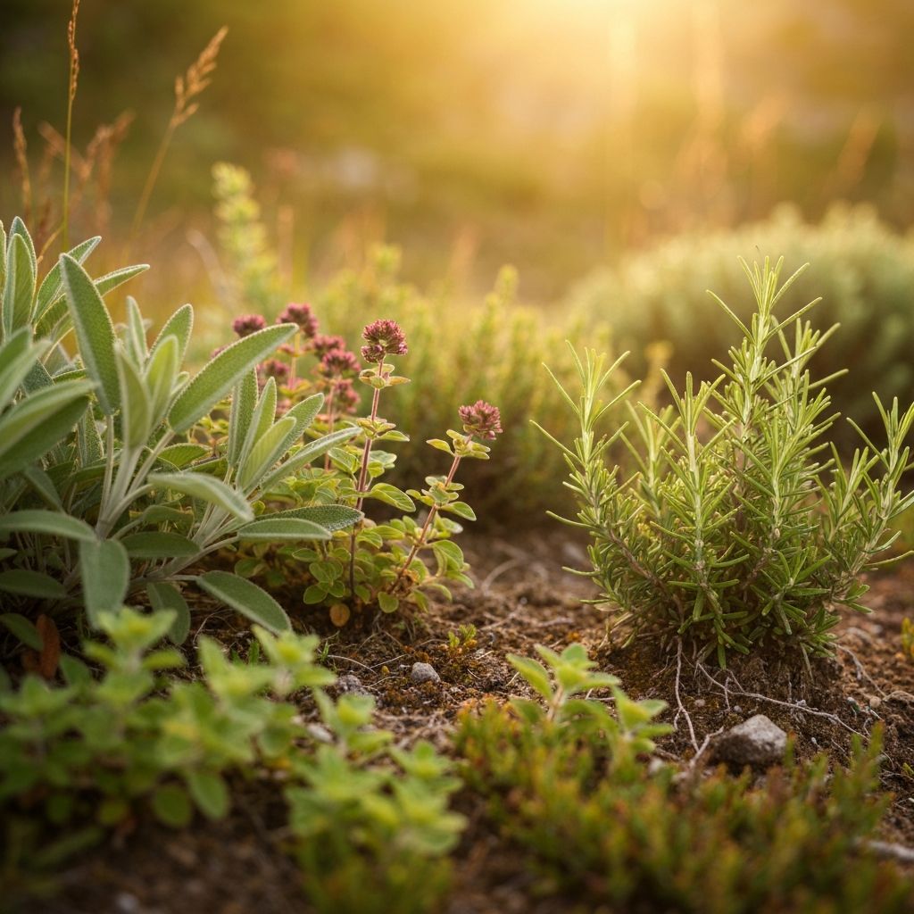 Alpine herbs growing in nature
